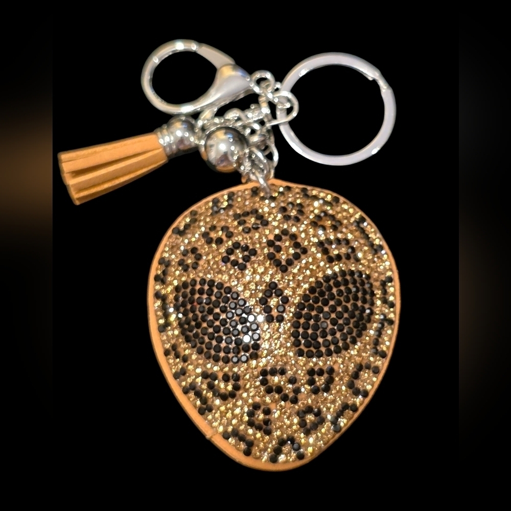 Sparkly Rhinestone Alien Head Bag Charm / Keychain with Tassel